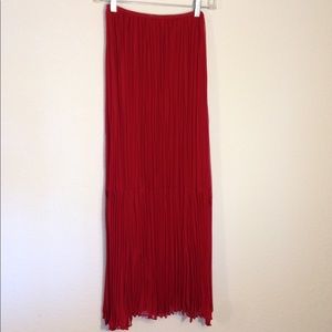 WORTHINGTON Pleated Maxi Skirt Red Lined Elastic Waist Small